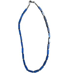 Estate Sterling Lapis Beaded Necklace